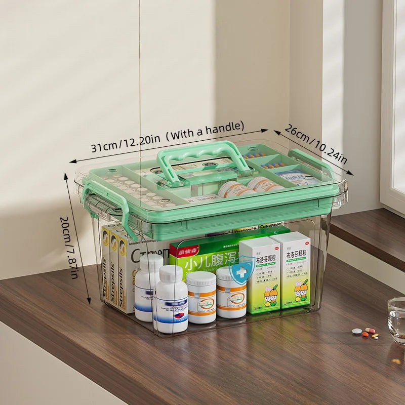 Medical Storage Box,Transparent Medicine Cabinet,Large-Capacity First Aid Kit,Multifunctional Home Aid Case,Various Colors Oasis Select Large green color