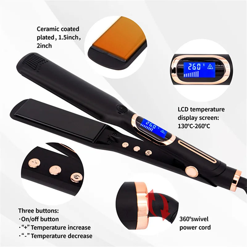 Hair Straightener 480F High Temperature Professional Wide Plates Irons MCH Hard Anodized Plate Treatment Hair Flat Iron Oasis Select