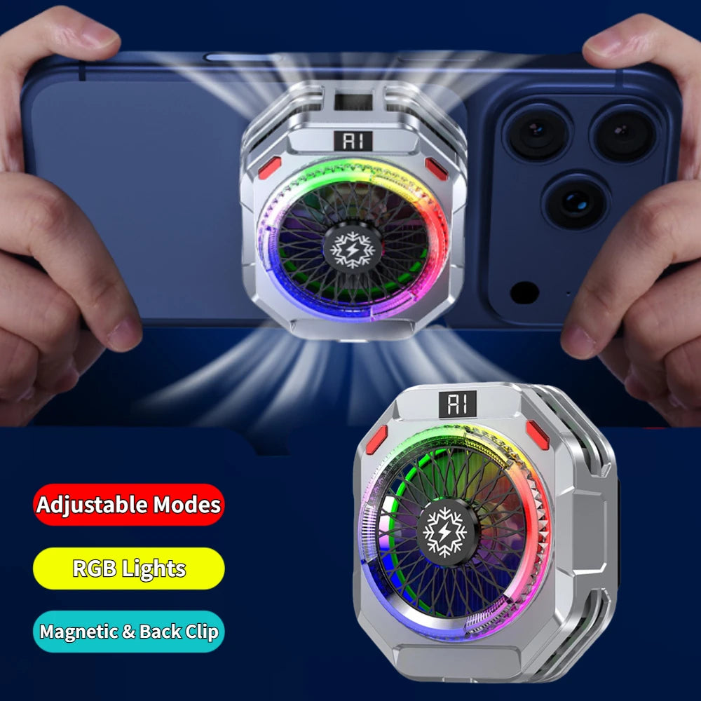 Semiconductor Phone Cooler, 2-in-1 Magnetic Back Clip Radiator, AI Smart Temperature Control, with RGB Lights & Adjustable Modle Oasis Select