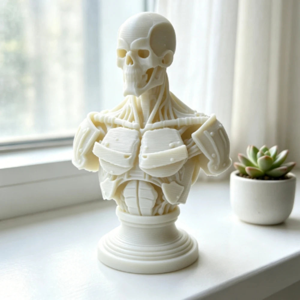 Cyberpunk Armored Skeleton Bust Figurines 3D Printed Skull Torso Statues Sci-Fi Tabletop Ornament Decor for Gaming Desktop Gifts Oasis Select