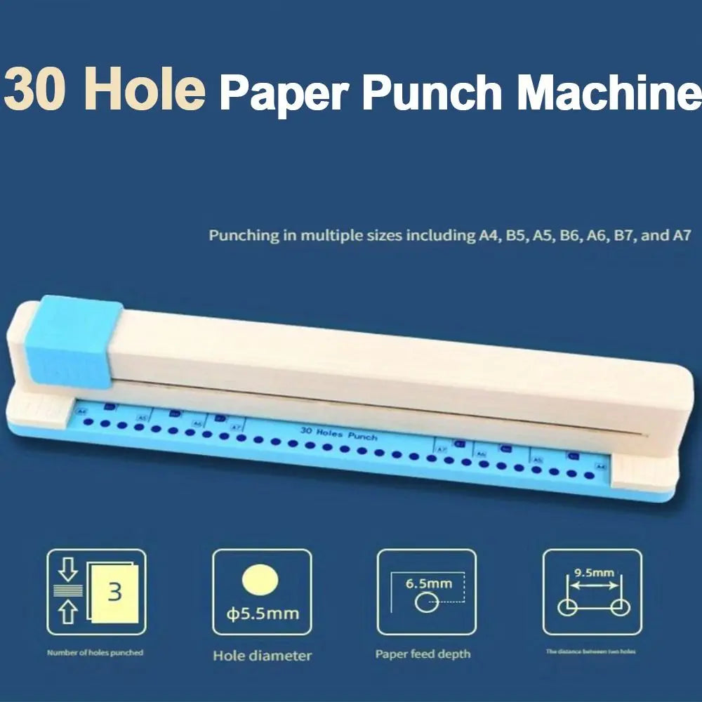 30 Hole Paper Punching Machine Round Shape A4/B5/B6/B7 Universal A4 Hole Punch Hand Push Heart Punching Manual Hole Punch Oasis Select