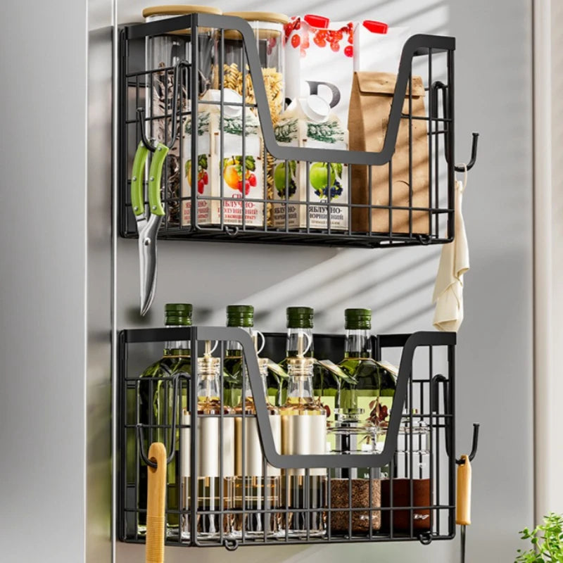 Magnetic refrigerator hanger foldable refrigerator side plastic wrap seasoning storage basket kitchen magnetic rack Oasis Select