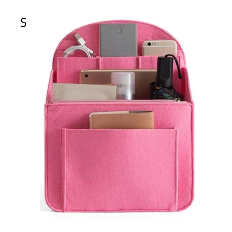 Portable Backpack Felt Insert Small Bag Cosmetic Bags Makeup Organizer Interior Travel Bag Divider Shoulder Bag Fit Various Bags Oasis Select S Pink