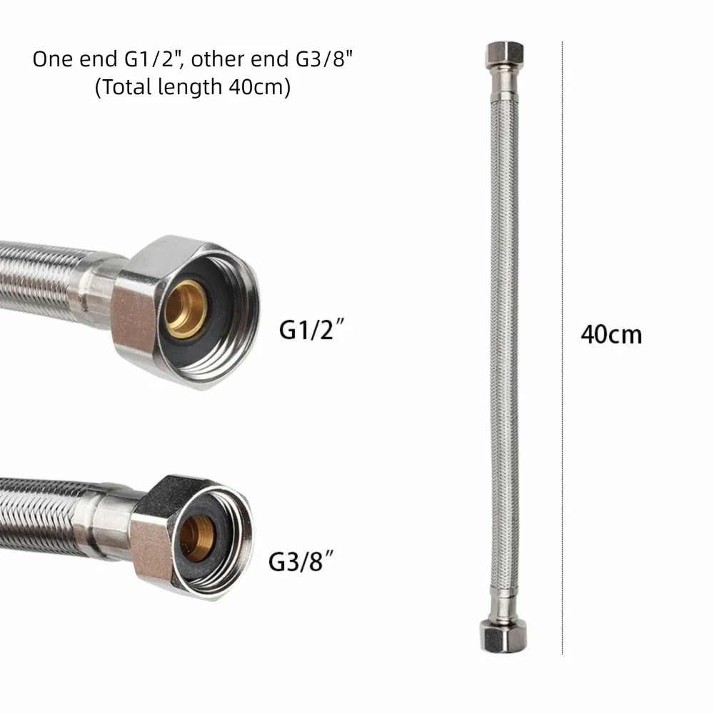 30/40cm Corrugated Water Hose Stainless Steel Large Flow Hot and Cold Water Faucet Inlet Hose Explosion-proof Oasis Select A-40cm