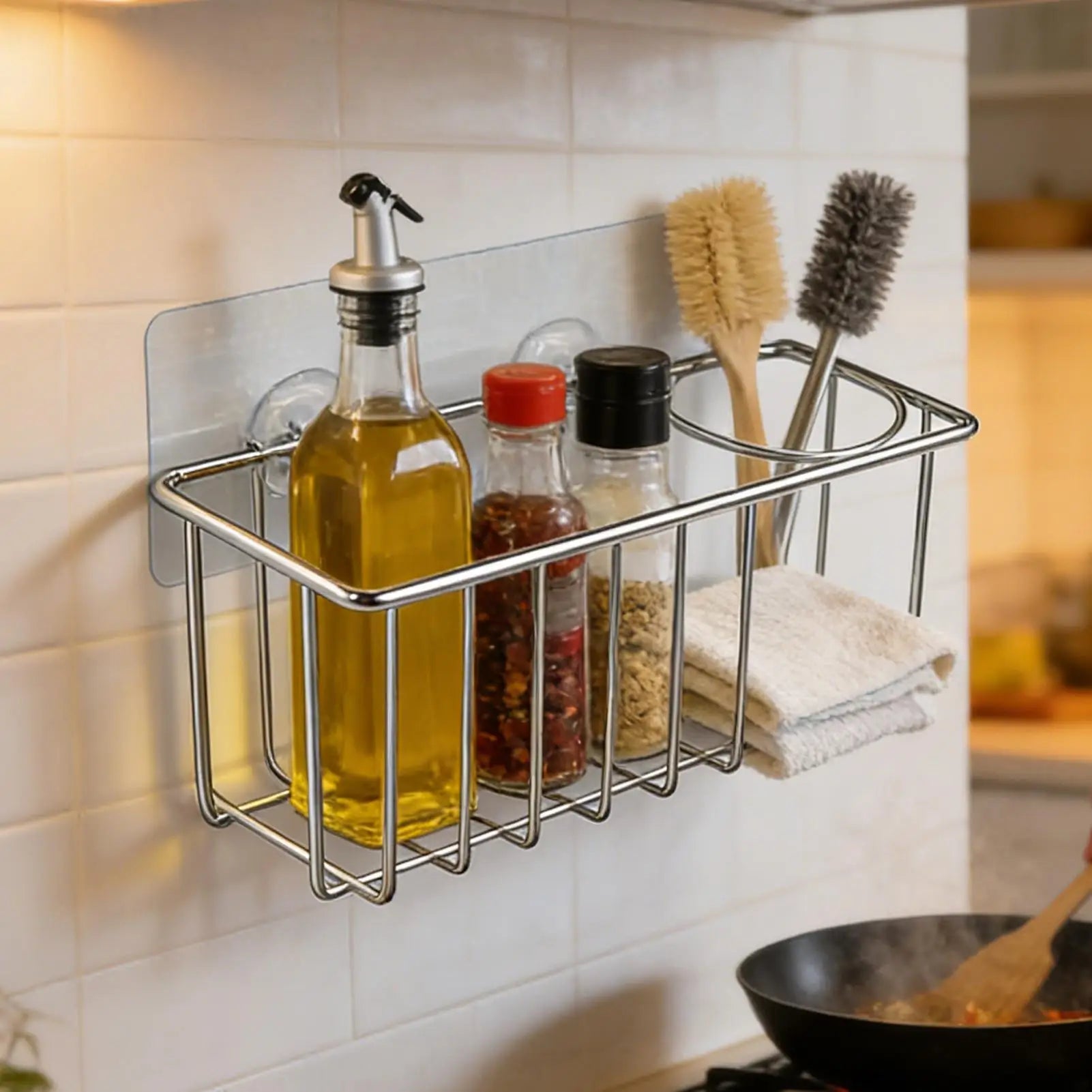 Sponge Holder For Kitchen Sink stainless steel Storage Rack for Sponge Brush Dishwashing Liquid Drainer Rack Kitchen Organizer Oasis Select