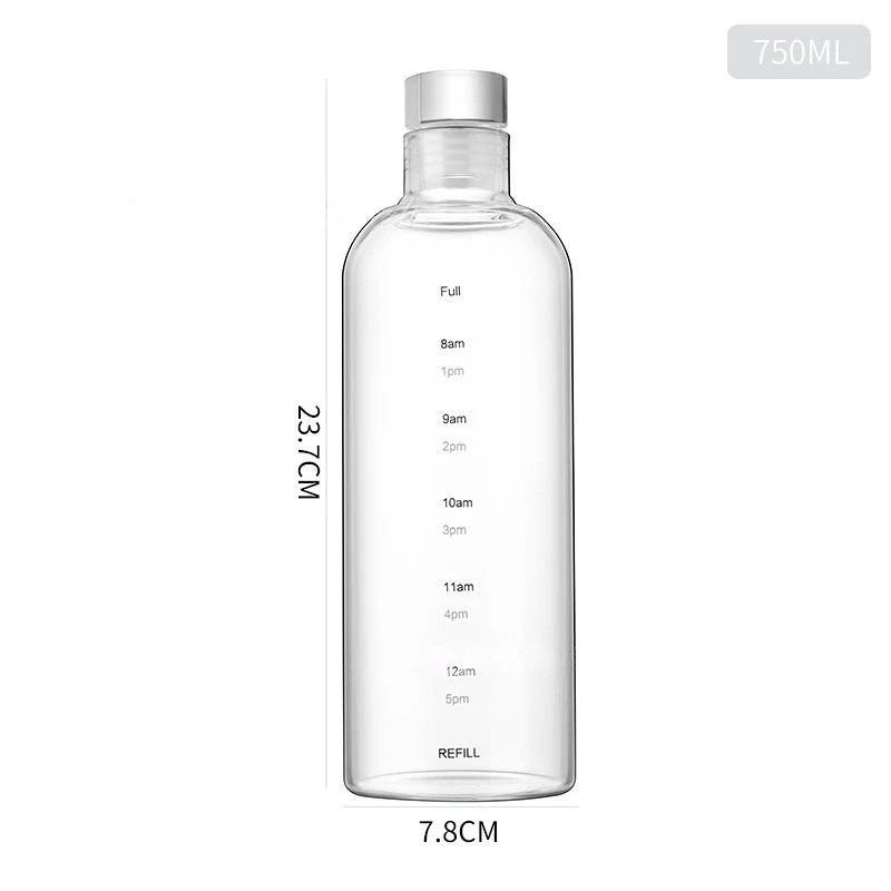 Borosilicate Glass Bottle with Sealed Lid with Time Scale - Leak-Proof, Fruit Tea Beverage Brewing Water Bottle Drink Container Oasis Select 750ml