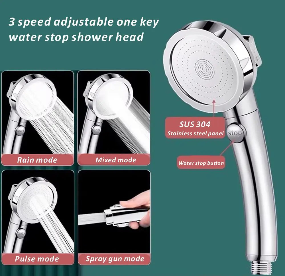 New High Pressure 4 Modes Adjustable Shower Head One Key Stop Water Saving Sprayer Rainfall Bath Showerhead Bathroom Accessories Oasis Select