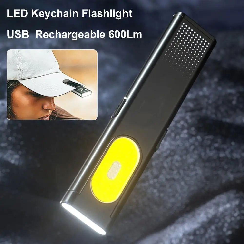 Mini USB-C Rechargeable Keychain Flashlight – 600 Lm COB LED