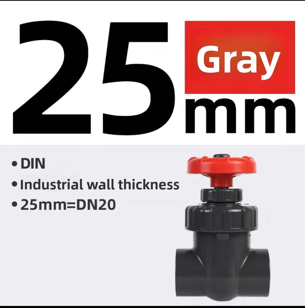 Flowcolour 20/25/32/40mm Hi-quality UPVC Gate Valve Precision Flow Control PVC Sluice Valve Garden Irrigation Aquarium PVC Valve Oasis Select grey 25mm