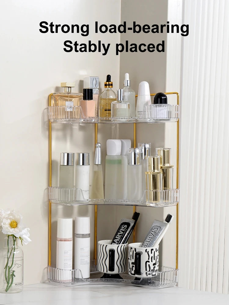 3-Tier Corner Bathroom Counter Organizer Makeup Cosmetic Storage, Tool-Free Installation Acrylic Vanity Shelf, Countertop Storag Oasis Select