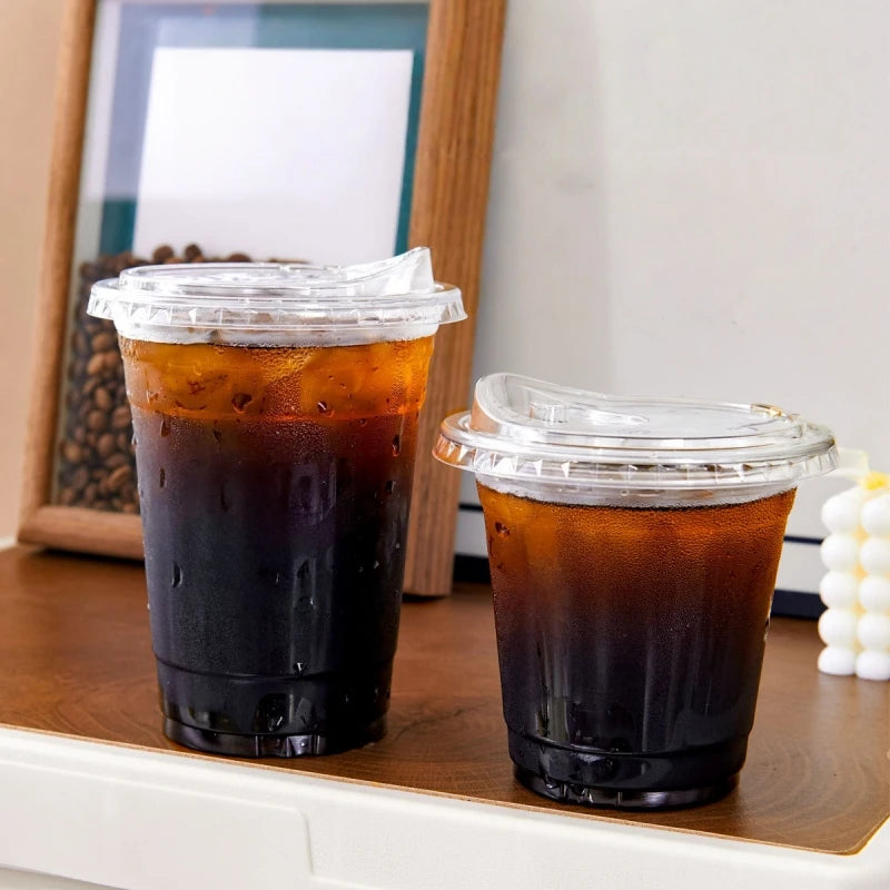 50 Set Thickened Clear PET Coffee Cups with Leak Proof Straight Lids, Disposable Food Safe Cups for Milk Tea, Juice, Beverages Oasis Select