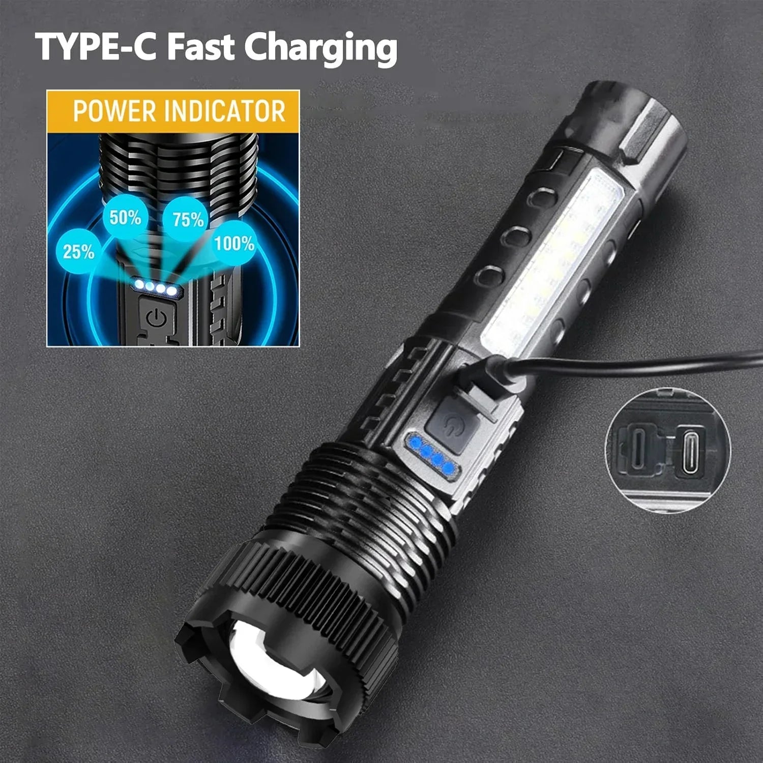 Super Bright LED Flashlight USB Rechargeable High Power Tactical Zoom Torch Waterproof Handheld Light Outdoor Camping Lantern Oasis Select