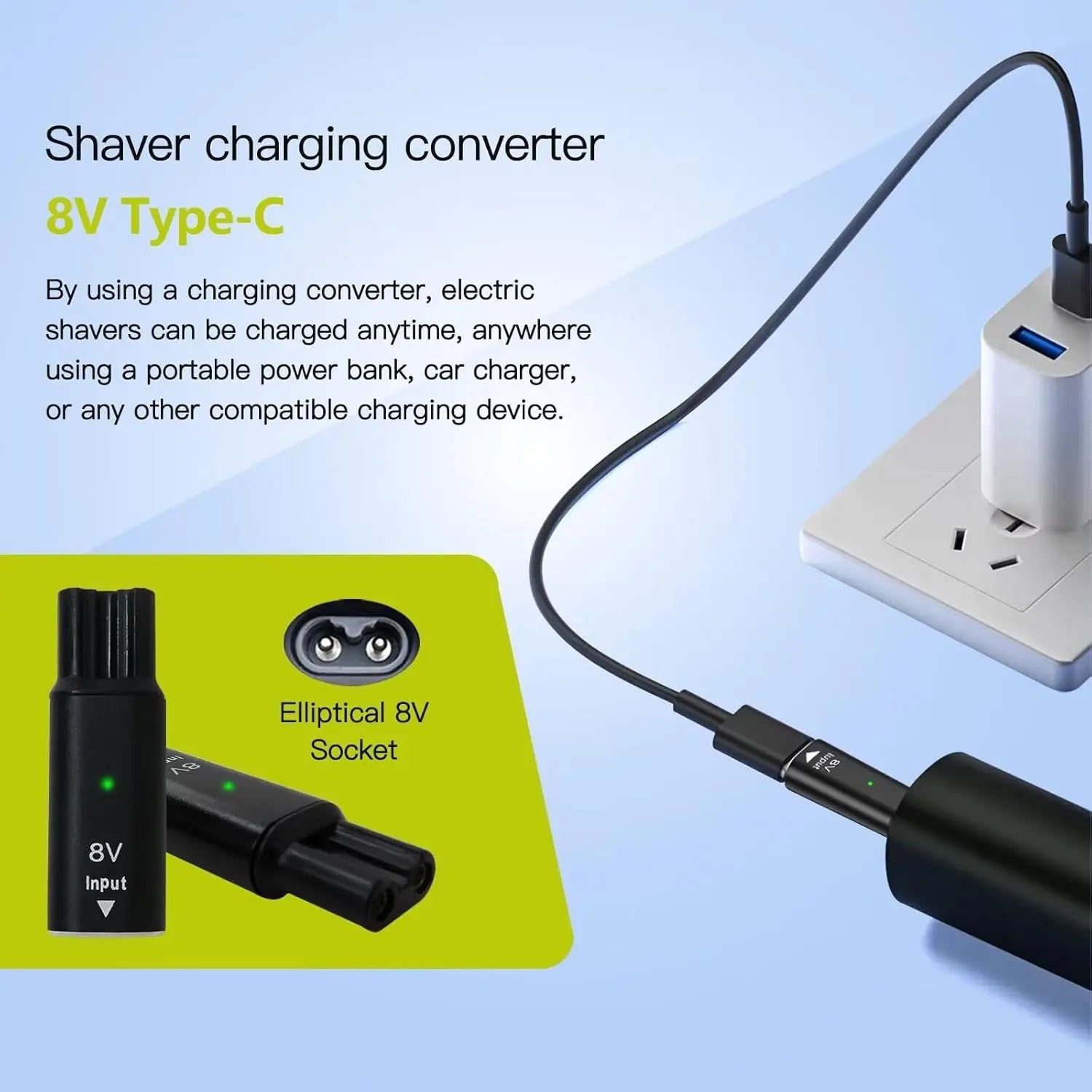 Type-C Charger Adapter for Philips Norelco OneBlade 8V QP2630 Shaver Charging Adapter Oasis Select