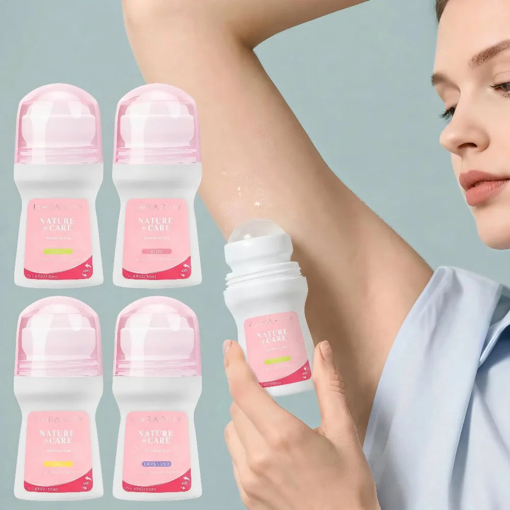 Flora Ruby Light Pink Series Deodorant Roll On Women All-Purpose Deodorant Roll Aluminum Free Easy to Carry Oasis Select