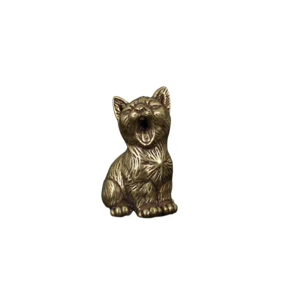 Brass Cat Figurine – Retro Mini Metal Tea Pet Statue Decor Metal Animal Figurine Oasis Select D
