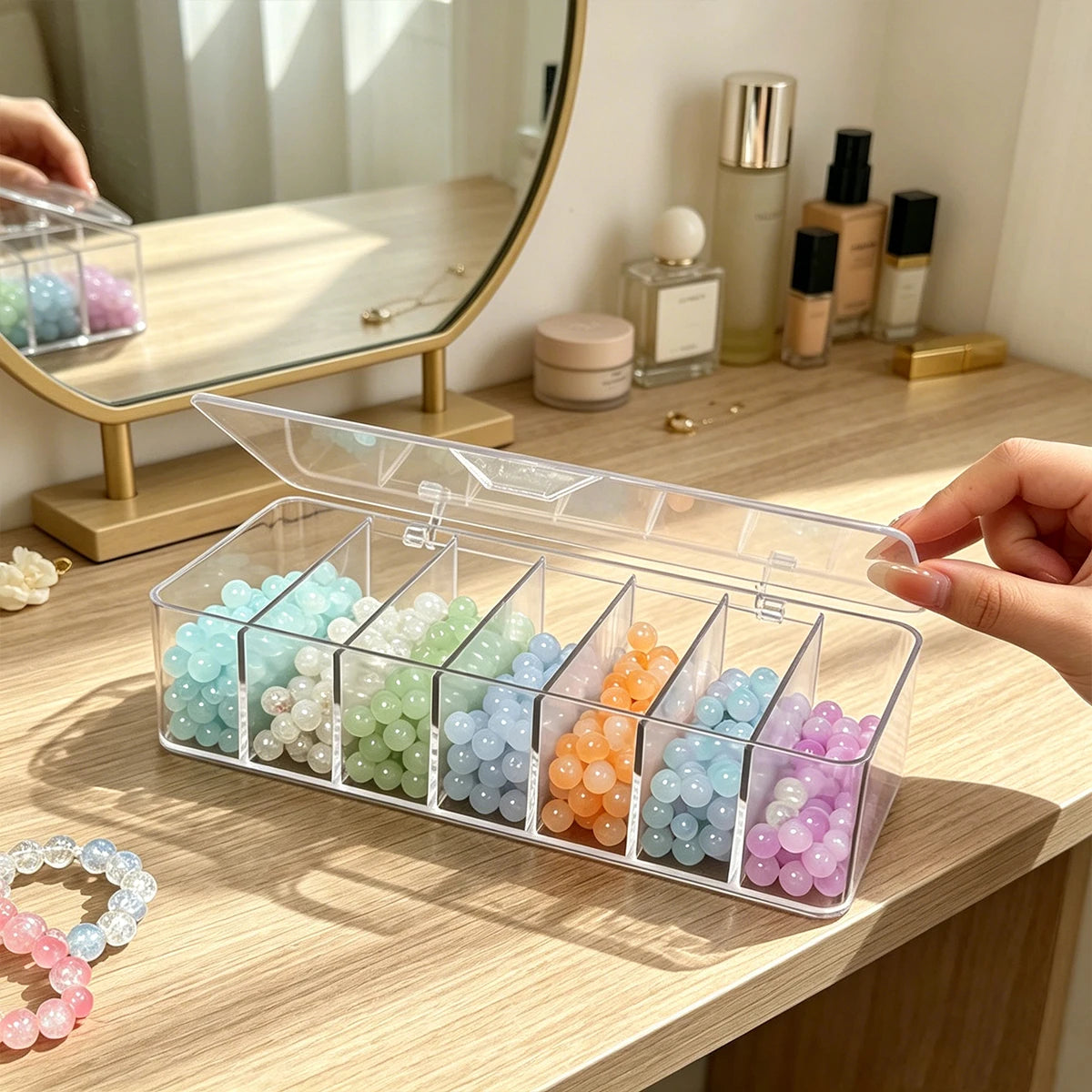 1pc transparent flip cover 8-grid bead storage box, desktop stackable partition bracelet earring ring storage box Oasis Select