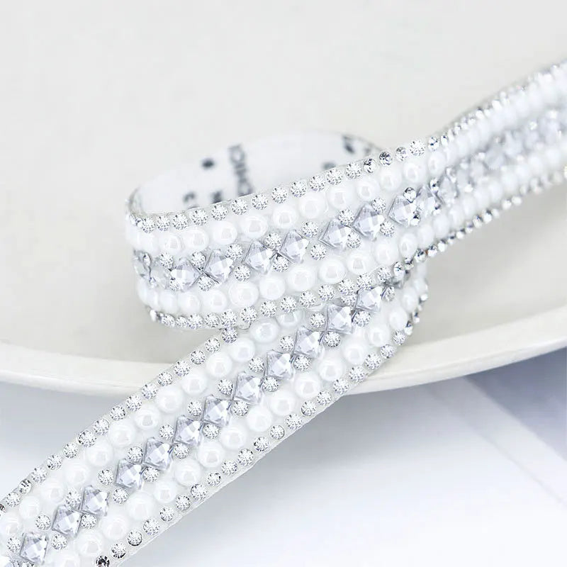 40cm Self Adhesive Artificial Pearl Rhinestone Sticker Crystal Diamond Ribbon DIY Decoration For Arts Crafts, Sewing, DIY Event Oasis Select F-Width 18mm