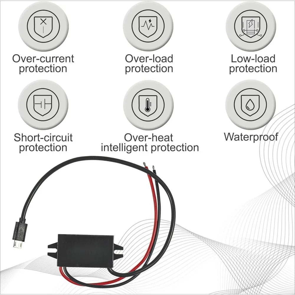 DC/DC Step Down Converter 12/24V To 5V 3A With Micro USB Male Connector Power Supply Adapter Compatible With Ring Alarm keypad Oasis Select