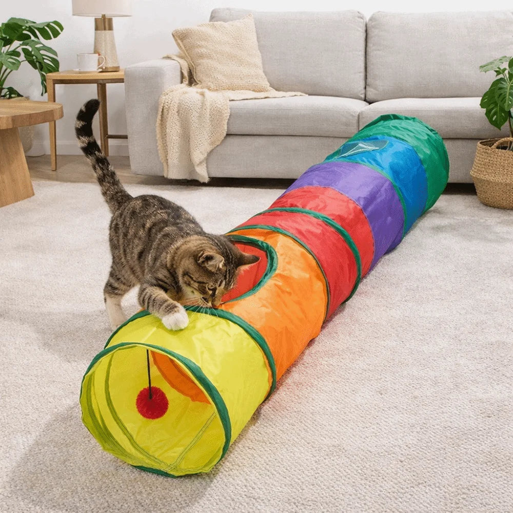 Colorful Folding Cat Tunnel with Ball – Interactive Pet Play