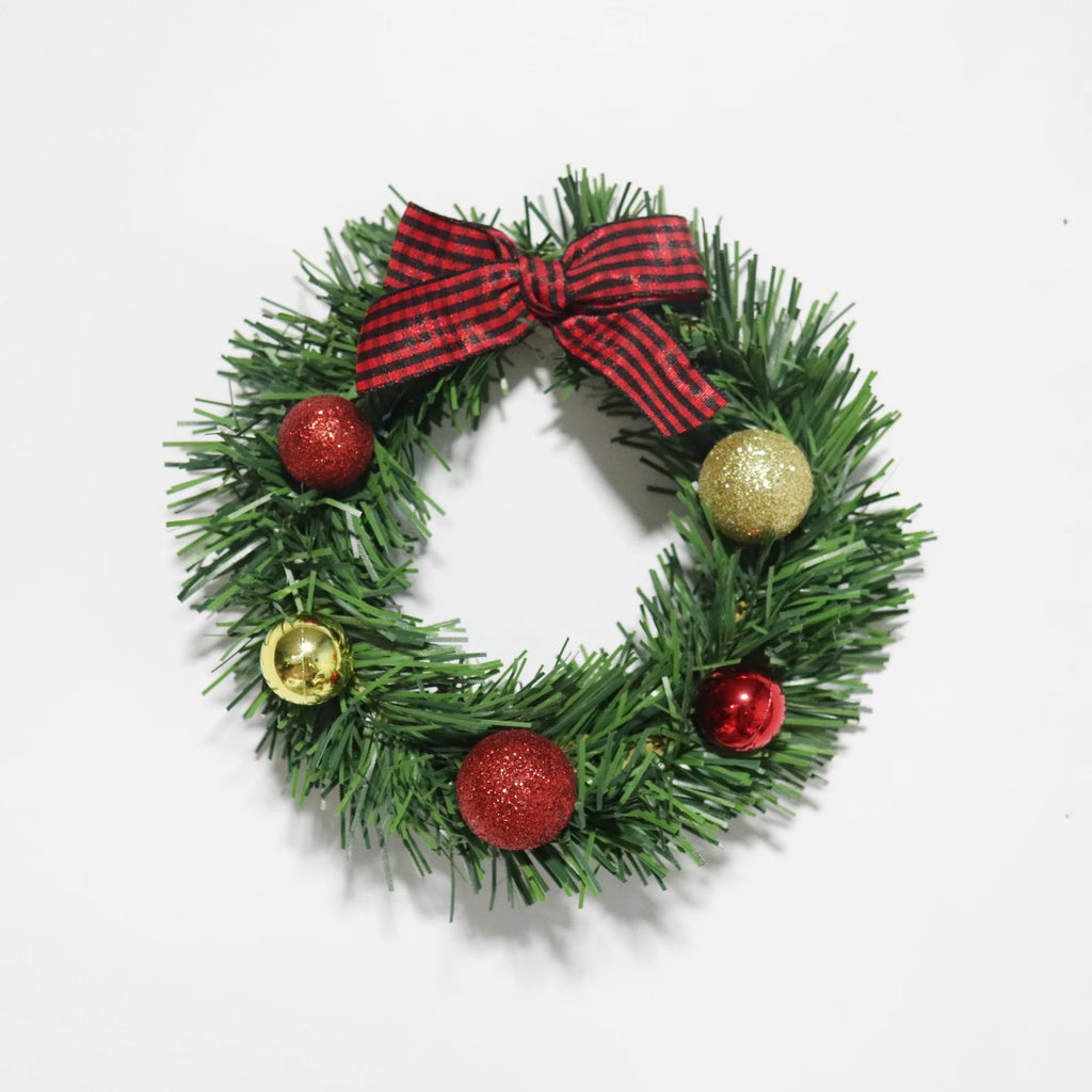 Holiday Garland Decoration Indoor Outdoor Wreath Festive Mini Christmas Wreath with Glitter Balls Bow Small for Holiday Oasis Select Green