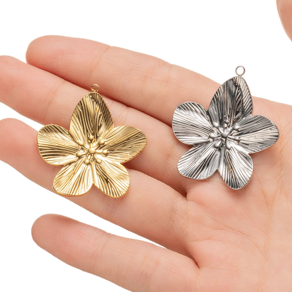 5pcs Large Stainless Steel Flower Charms Pendants Bulk for DIY Necklace Earring Bracelet Jewelry Crafts Making Accessories Oasis Select