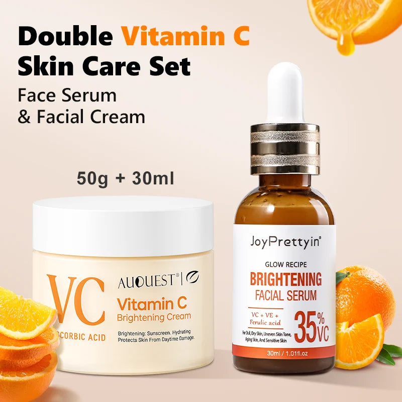 Vitamin C Whitening Face Skin Care Set Dark Spots Remover 50ML Face Cream & 30G Facial Serum Kit Anti Wrinkle Whitening Cosmetic Oasis Select Default Title