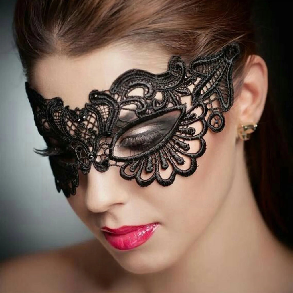 Eye Mask Sexy Lace Venetian Masquerade Ball Halloween Party Fancy Dress Costume Props Lady Black Lace Hollow Face Mask Oasis Select C