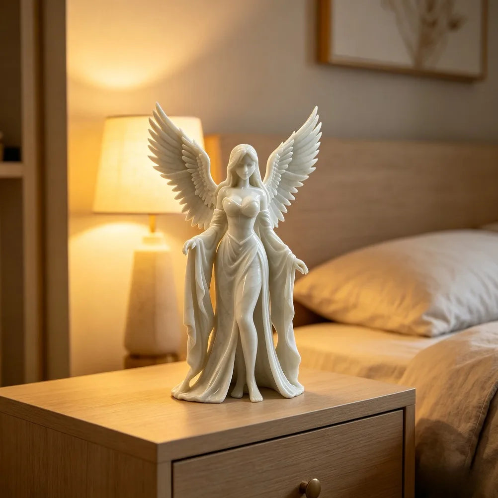 3D Printed Winged Goddess Angel Figurine Sacred Peace Desktop Statue Indoor Room Decor Housewarming Wedding Blessing Gift Oasis Select White
