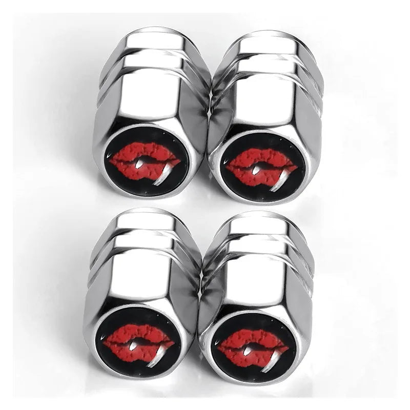 4 PCS Car Tire Valve Stem Caps, Air Caps Cover with Skull Pattern, Dust Proof Metal Valve Stem Covers Oasis Select Silver-P