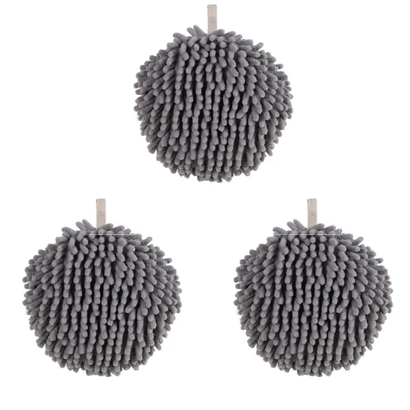 1/2/3pcs Chenille Hand Towels Kitchen Bathroom Hand Towel Ball with Hanging Loops Quick Dry Soft Absorbent Microfiber Towels Oasis Select 3pcs-gray