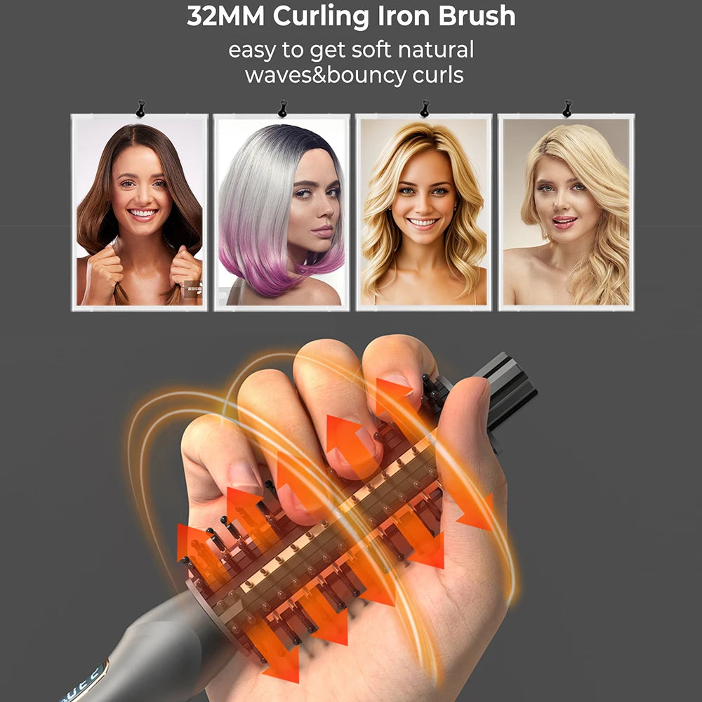 3-in-1 Ceramic Ionic Hair Curler, Straightener & Round Brush
