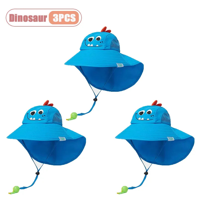 Spring Summer Kids UV Protection Sun Hat Baby Toddler Bucket Hat Wide Brim Breathable Outdoor Cap for Boys Girls Oasis Select Dinosaur-3PCS