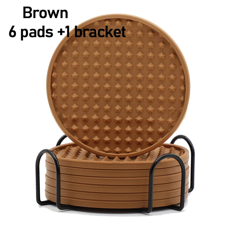 6pcs Silicone Coasters Round Heat Resistant Rubber Tea Cup Mat Drink Coffee Mug Glass Beverage Holder Pad Decor Table Mat 10cm Oasis Select Brown 6pc 10x0.5cm Round
