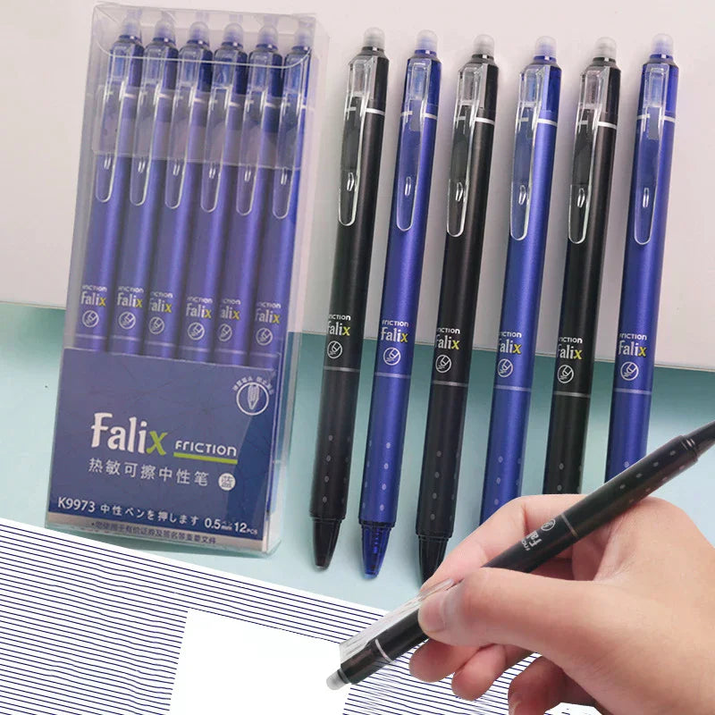 12Pcs 0.5mm Erasable Gel Pen Set Press Type Ballpoint Pen School Office Stationery Supplies Smooth Writing Oasis Select