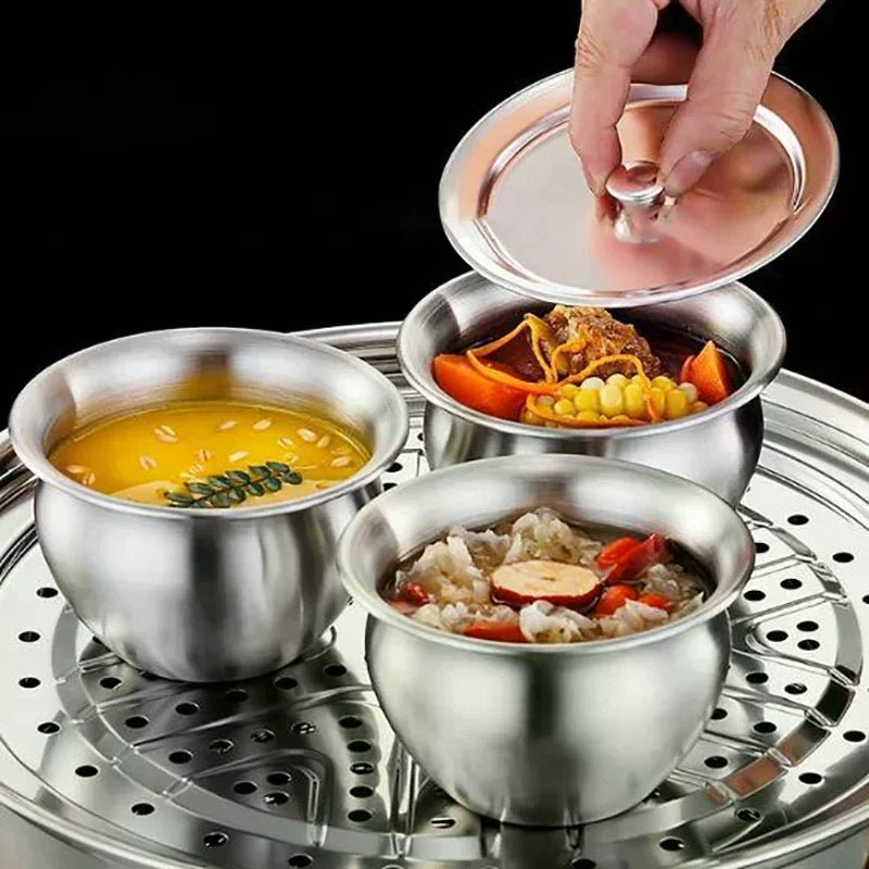 Stainless Steel Steaming Bowl with Lid | Soup, Rice & Egg