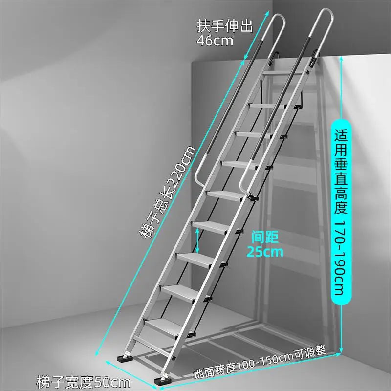 Ladder,household Aluminum Alloy Folding Telescopic Platform, Staircase,indoor Handrail,thickened Mobile Portable Climbing Ladder Oasis Select Attic Silver 12Steps