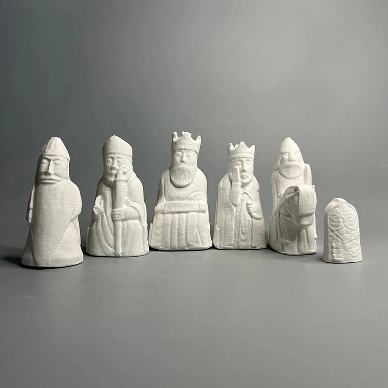 6pcs Plaster Chess Artistic Desk Statue Lewis Chess Replica Plaster Artwork Figures Sculpture Aesthetic Decor Room Ornament Oasis Select