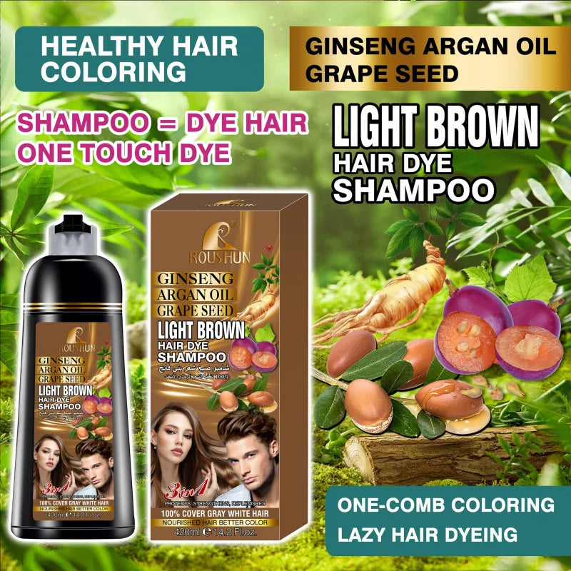ROUSHUN Light Brown Hair Color Shampoo | Ginseng & Ginger 420ml