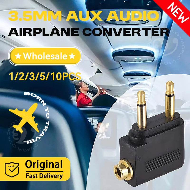 Wholesale 1-10PCS/Lot 3.5MM AUX Airplane Audio Converter Airline Aircraft Headphone Plug Jack Audio Adapter For Aircraft Travel Oasis Select