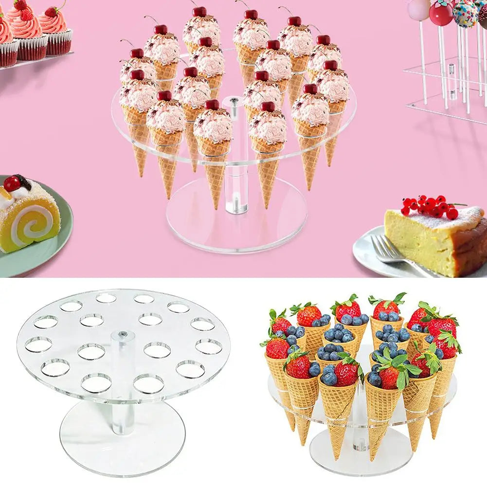 16-Hole Acrylic Ice Cream Cone Holder Party Display Stand