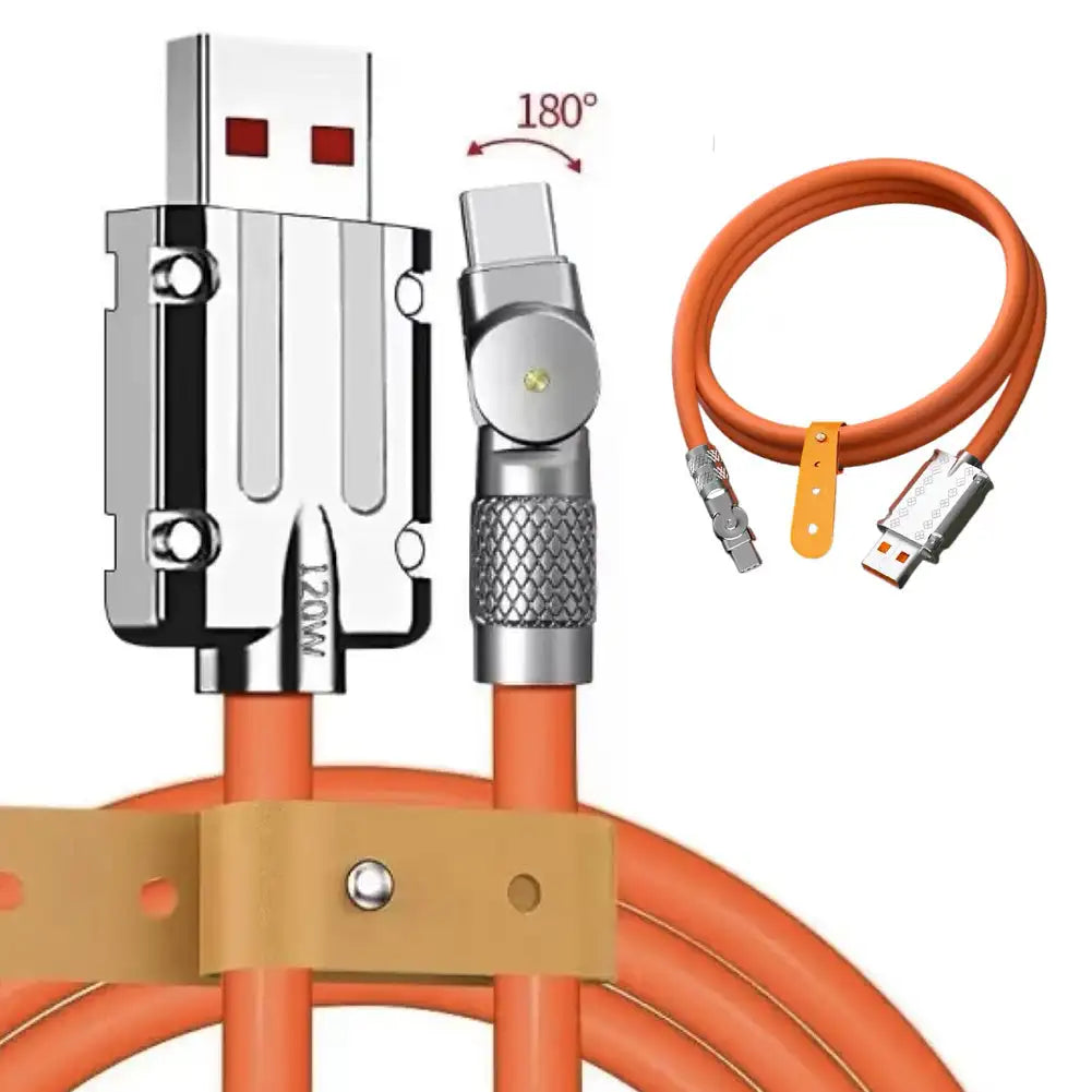 120W 6A USB-C Fast Charging Cable | 180° Rotating Silicone