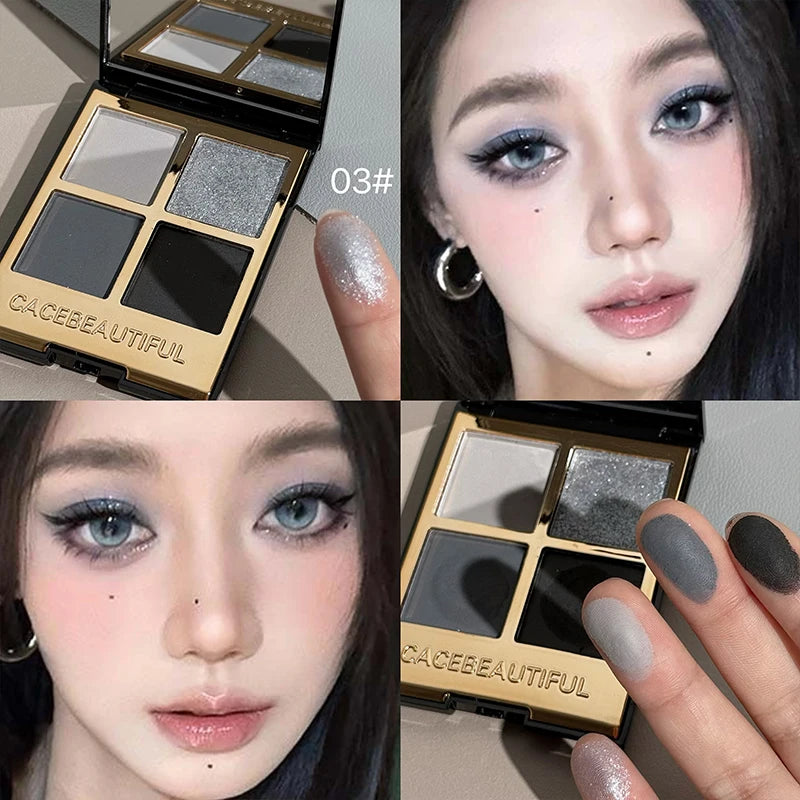 CACE 4-Color Eyeshadow Palette – Matte, Shimmer & Glitter