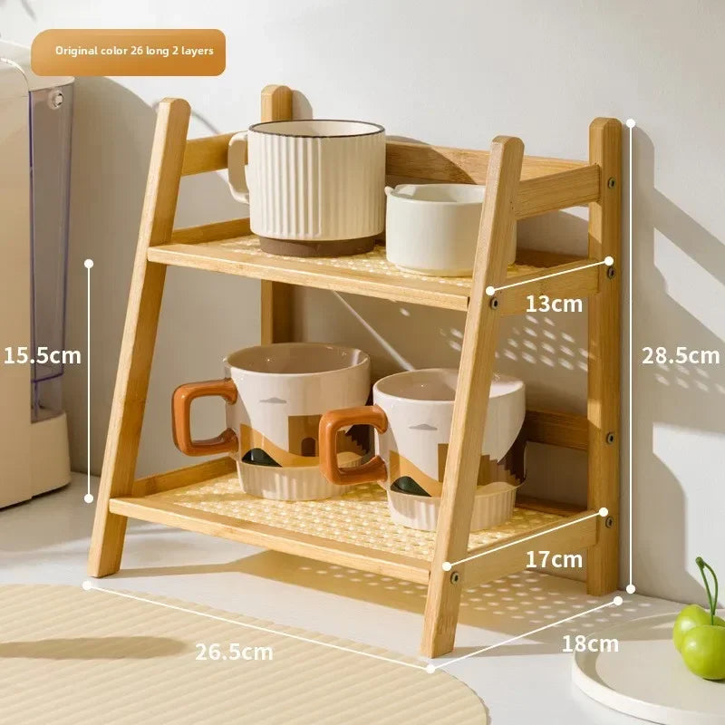 Multi-functional ins medieval rattan cream double-layer desktop rack dormitory bedroom office kitchen cup holder finishing rack Oasis Select Primary26 long