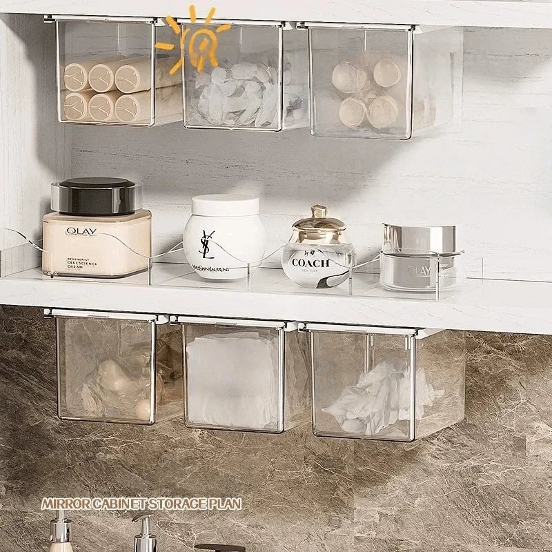 Transparent Bathroom Cotton Stick Makeup Cotton Bathroom Pull-Out Storage Drawer Style Storage Box Under The Mirror Cabinet Oasis Select