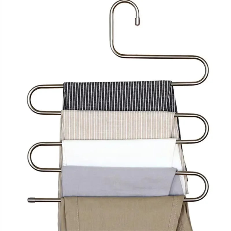 Stainless Steel 5-Layer S-Shaped Pants Hanger Rack | Space Saver