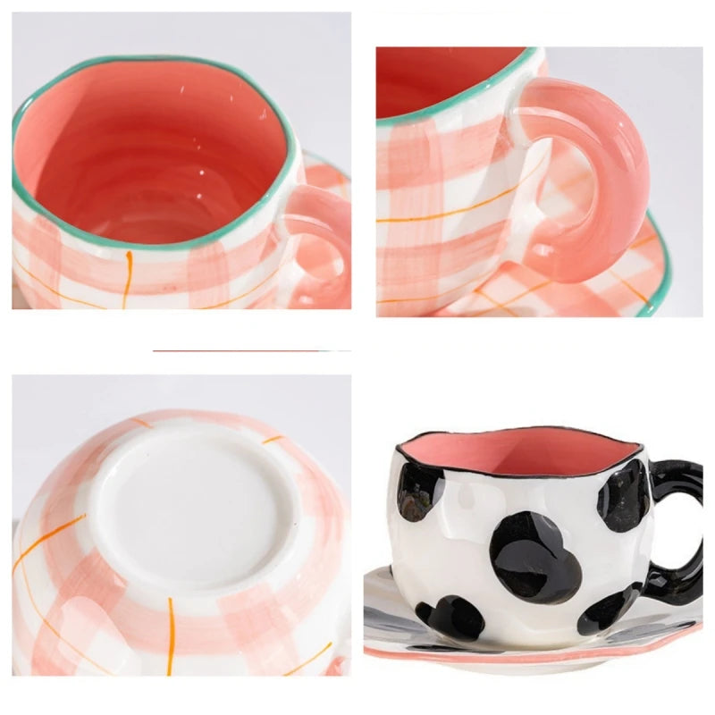 300ML Ceramic Mug Flower Heart Pattern Cute Hand Pinched Irregular Creative Style Coffee Cup Breakfast Milk Afternoon Tea Cups Oasis Select