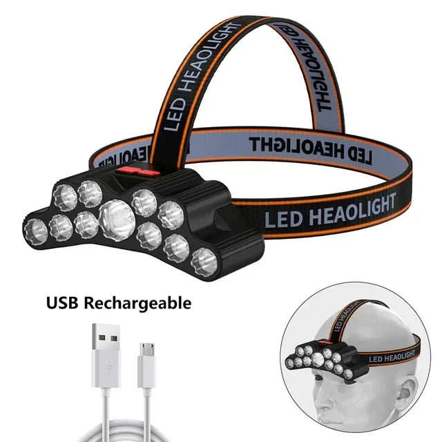 5 LED Powerful Headlamp Strong Light Headlight Built-in 18650 Battery Rechargeable Outdoor Camping Fishing Adventure Flashlight Oasis Select 11LED