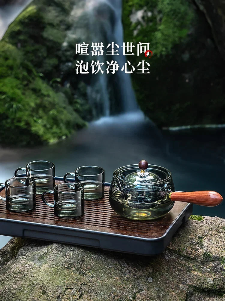 The Side of The Leisure Pot Household Heat-resistant Glass Teapot Rotating Small Green Orange Tea Tea Set Boiling Teapot Oasis Select