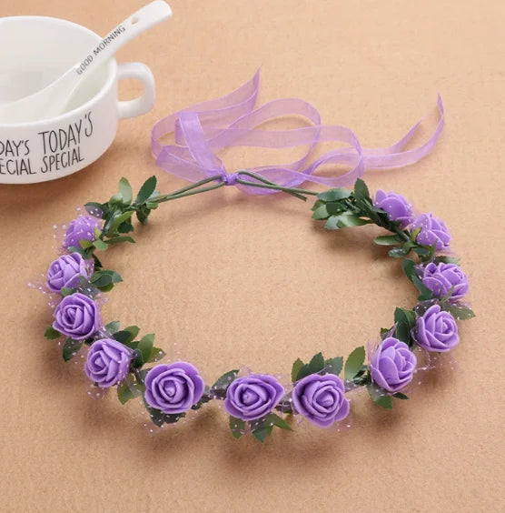 Forest Series Flower Crown For Women Exquisite Simulated Floral Hair Crown Spring Hair Decor Wreath, for Wedding Use Oasis Select purple