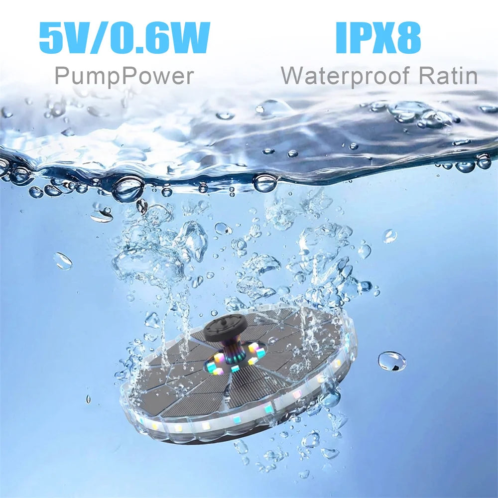 3.5W Solar Fountain 1800mAh Battery Solar Water Pump with Colorful LED Lights&8 Nozzles Suitable for Bird Bath Garden Pond Oasis Select